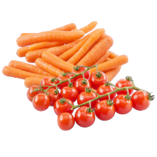 Waspeen zak à 500 gram
of Noordertrots tros cherrytomaten
schaal à 250 gram